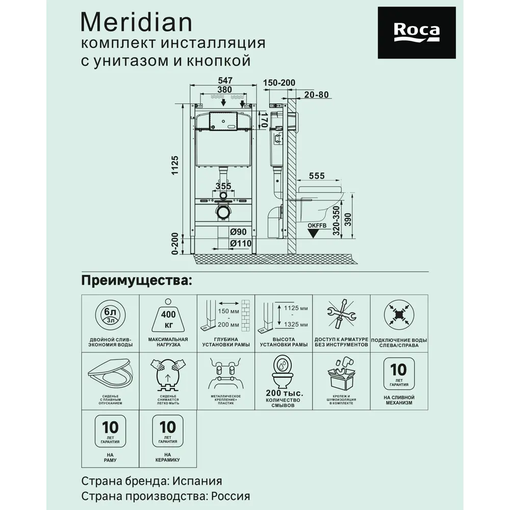 Комплект инсталляция с унитазом Roca Meridian и кнопкой ✳️ купить по цене  30980 ₽/шт. в Москве с доставкой в интернет-магазине Леруа Мерлен