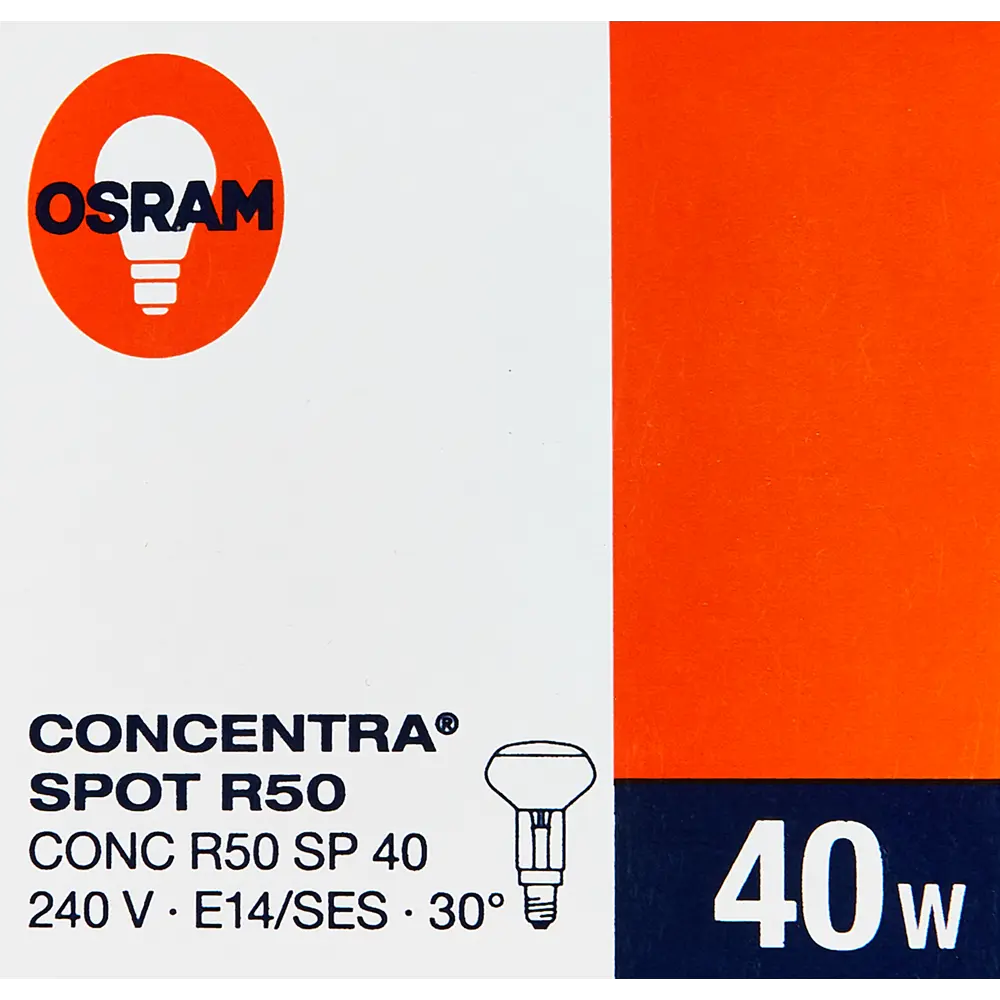 Лампа накаливания Osram спот R50 40 Вт свет тёплый белый ✳️ купить по цене  92 ₽/шт. в Оренбурге с доставкой в интернет-магазине Леруа Мерлен