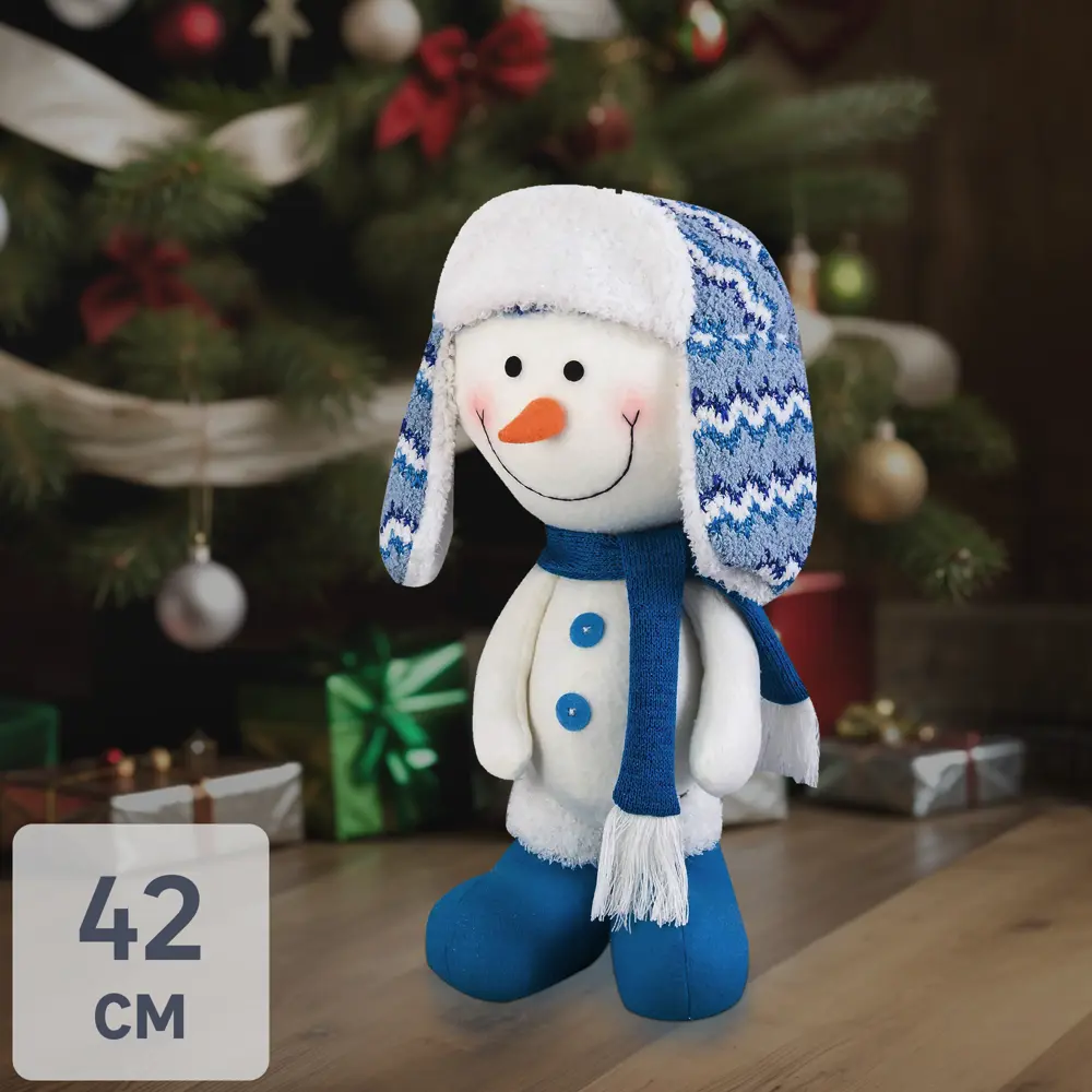 Шапка Деда Мороза с аппликацией - Снеговик 40 см