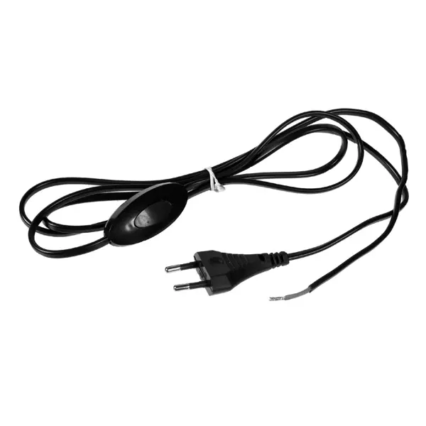 Шнур с проходным выключателем 1.8 м цвет чёрный шнур витой d 3 мм 25 ± 1 м чёрный