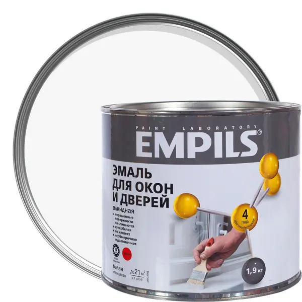Эмаль для окон и дверей Empils PL глянцевая цвет белый 1.9 кг петля для металлических дверей brante