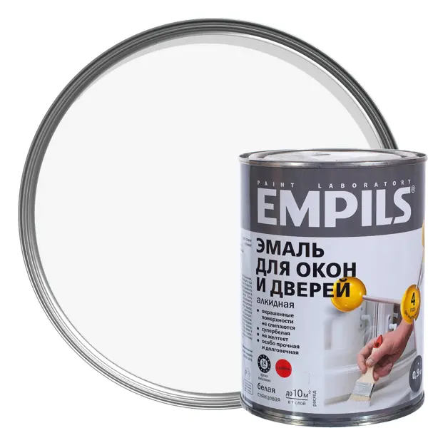 Эмаль для окон и дверей Empils PL глянцевая цвет белый 0.9 кг эмаль для окон и дверей dufa глянцевая сверхпрочная база а 1 9 кг