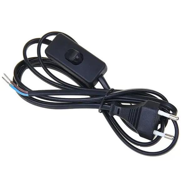 Шнур сетевой с выключателем 1.9 м цвет чёрный сетевой шнур с выключателем feron dm107 2х0 5 мм² 2 м 41151