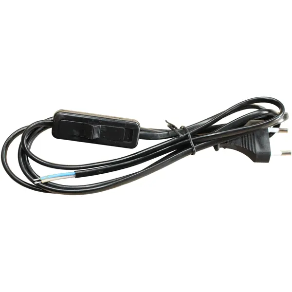 фото Шнур сетевой с выключателем, 1.9 м, цвет чёрный без бренда