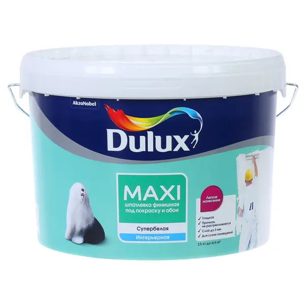 Шпатлёвка мелкозернистая Dulux 15 кг шпатлёвка полимерная финишная для сухих помещений bergauf silk polymer 5 кг