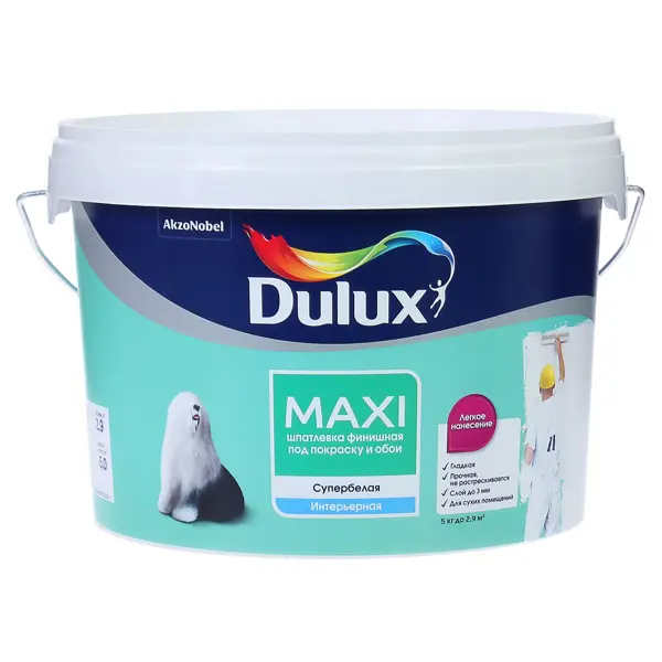 Шпатлёвка мелкозернистая Dulux 5 кг шпаклёвочная смесь на полимерном связующем для окончательной отделки стен и потолков в сухих помещениях brozex кр финишная супербелая 20 кг