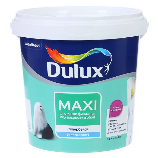 Шпатлёвка мелкозернистая Dulux 1.5 кг шпаклёвочная смесь на полимерном связующем для окончательной отделки стен и потолков в сухих помещениях brozex кр финишная супербелая 20 кг
