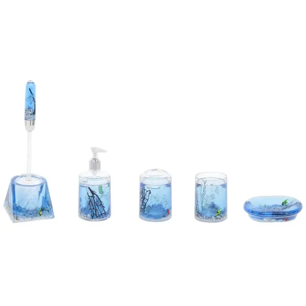 фото Ёршик для унитаза напольный аквалиния «морская рыбка», пластик, цвет голубой