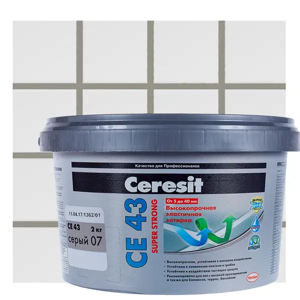 фото Затирка цементная ceresit ce 43 водоотталкивающая цвет серый 2 кг