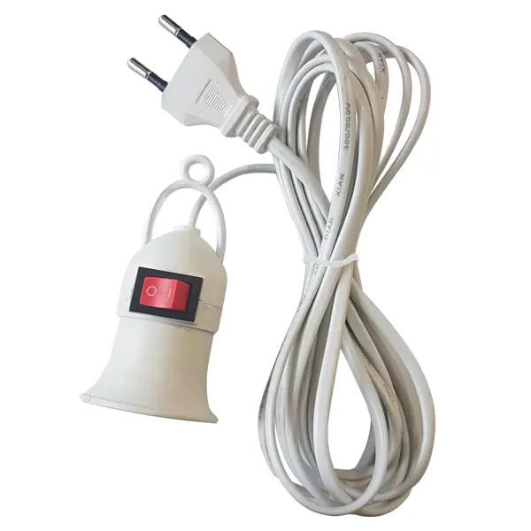Патрон пластиковый для лампы E27 с выключателем длина провода 3 м светильник точечный накладной декоративный под заменяемые галогенные или led лампы rullo 216387