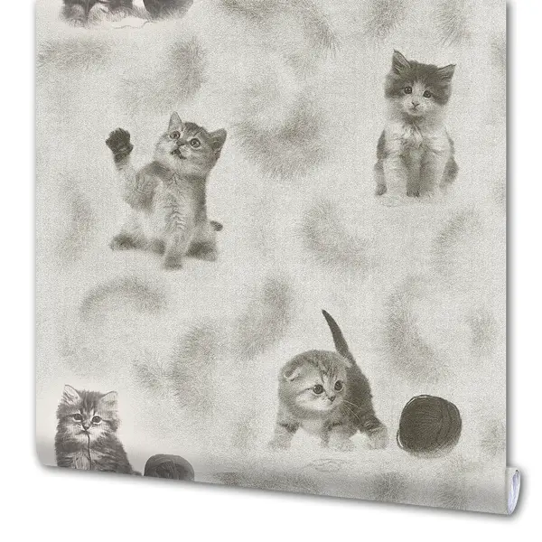 Обои бумажные Котята серые 0.53 м 255-01 ДГ4 гравюра три кота котята на пляже 18 × 24 см