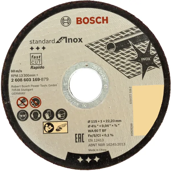 Диск отрезной по нержавеющей стали Bosch 2608603169 115x22.2x1 мм диск отрезной по стали bosch 2608603171 125x22 2x1 мм