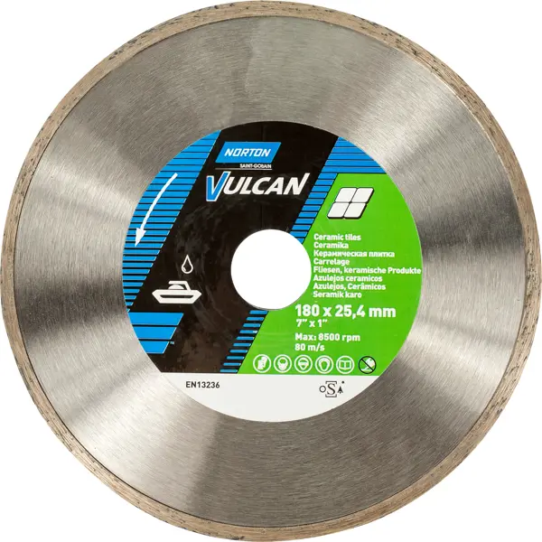 Диск алмазный для плитки Norton Vulcan Tile 180x25.4 мм диск алмазный для плитки norton ceram со сплошной кромкой 180x22 2 мм
