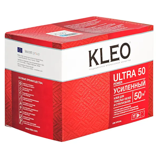 Клей для тяжелых обоев Kleo Ultra 50 м² клей для тяжелых обоев усиленный готовый axton 30 м²