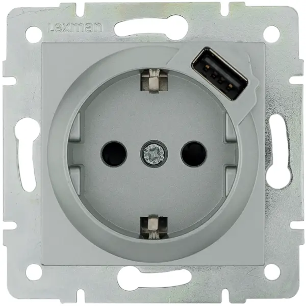 Розетка встраиваемая Lexman Виктория с заземлением разъем USB цвет матовое серебро телефонная розетка встраиваемая lexman виктория rj11 матовое серебро