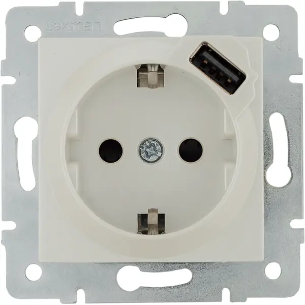 Розетка встраиваемая Lexman Виктория с заземлением разъем USB цвет жемчужно-белый матовый телефонная розетка встраиваемая lexman виктория rj11 белый