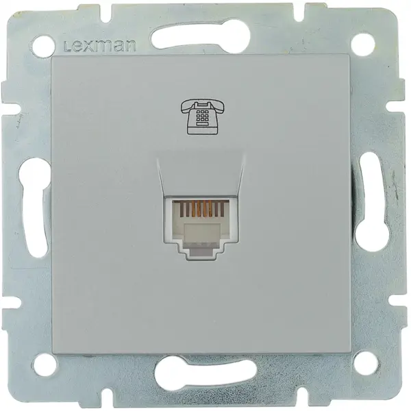 Телефонная розетка встраиваемая Lexman Виктория RJ11, цвет матовое серебро