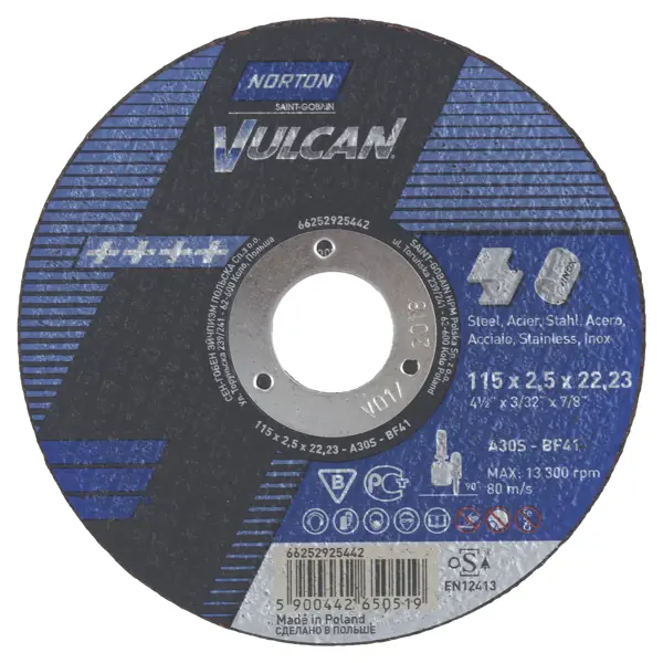 Диск отрезной по стали Norton 115x22.2x2.5 мм круг отрезной 180х2 0x22 2 мм для металла vulcan norton 66252925440