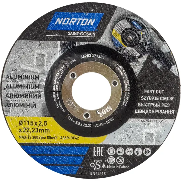 Диск отрезной по цветному металлу Norton 115x22.2x2.5 мм круг отрезной 180х2 0x22 2 мм для металла vulcan norton 66252925440