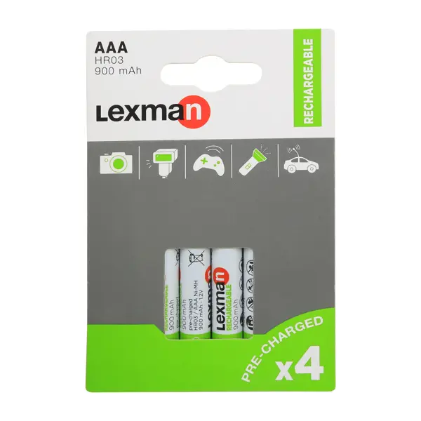 Аккумуляторная батарейка Lexman AAA (HR03) Ni-Mh 900 мАч 4 шт. батарейка lexman standard aa lr6 алкалиновая 2 шт