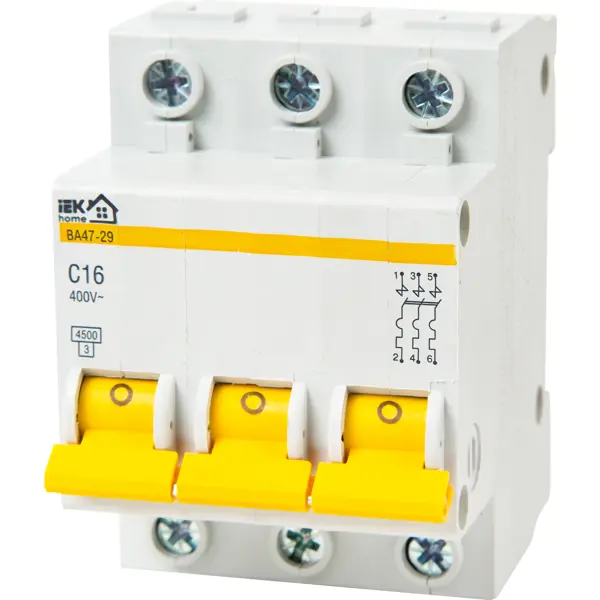Автоматический выключатель IEK Home ВА47-29 3P C16 А 4.5 кА