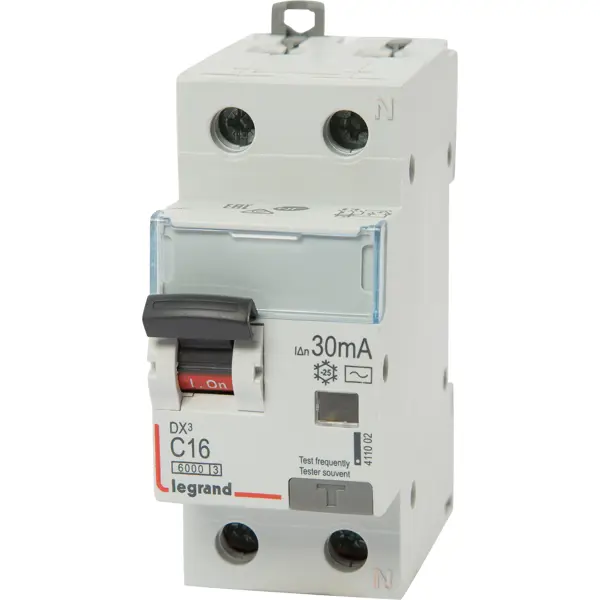 Автоматический выключатель дифференциального тока Legrand DX3 АВДТ 1P N C16 А 30 мА 6 кА АС 411002