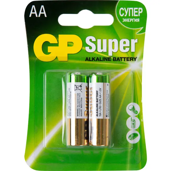 Батарейка GP Super AA (LR6) алкалиновая 2 шт. батарейка gp lr6 4bl super alkaline 15a3 1 2cr4 15738