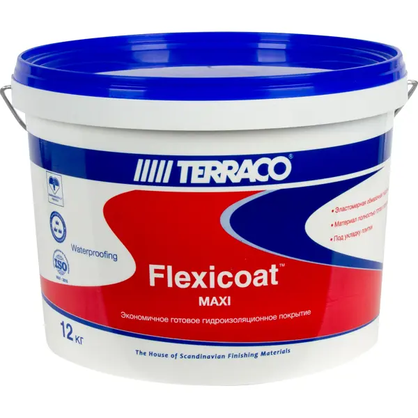 Мастика гидроизоляционная Terraco Флексикоат Maxi 12 кг пароизоляционный акриловый герметик мастика для внутреннего слоя монтажного шва vgt