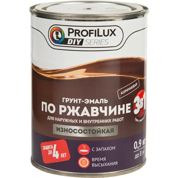 фото Эмаль-грунт по ржавчине 3в1 цвет коричневый 0.9 кг profilux