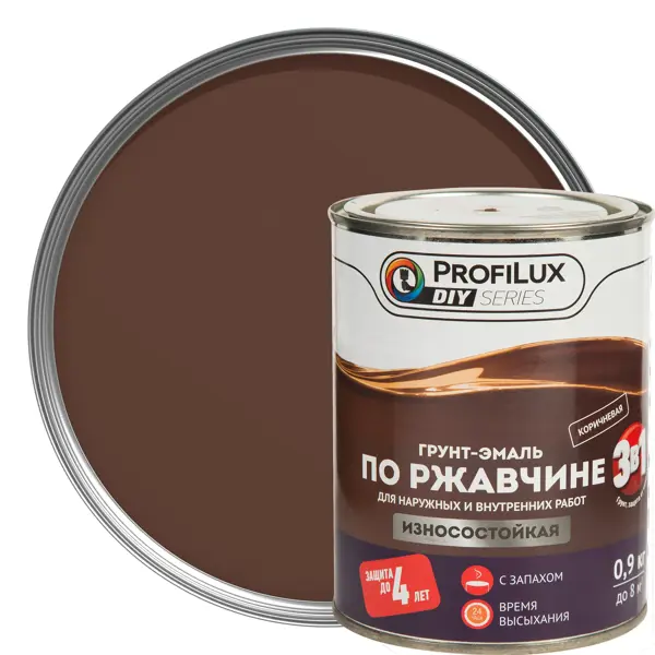 Грунт-эмаль 3 в 1 Profilux гладкая цвет коричневый 0.9 кг грунт эмаль 3 в 1 profilux гладкая коричневый 0 9 кг