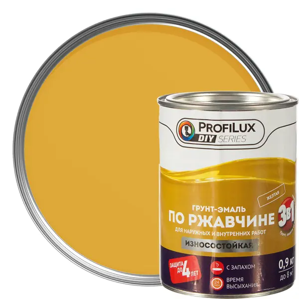 Грунт-эмаль по ржавчине 3 в 1 Profilux гладкая цвет жёлтый 0.9 кг грунт эмаль по ржавчине 3 в 1 profilux гладкая красный 0 9 кг