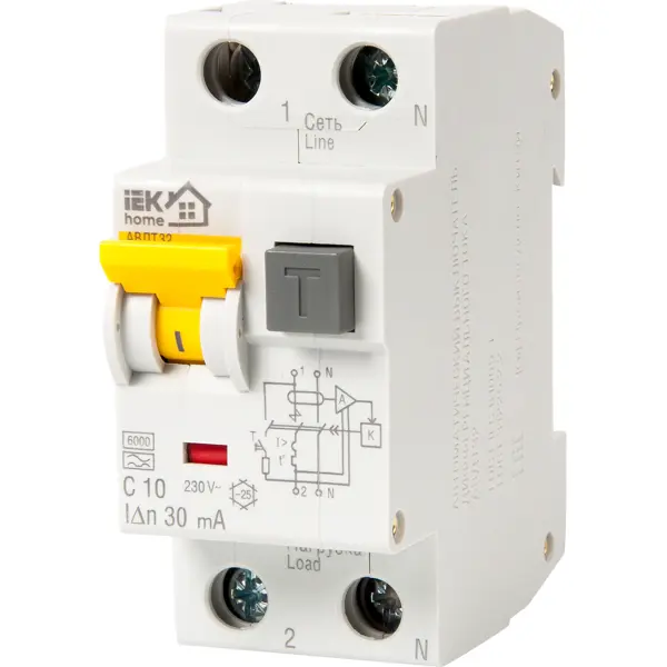 Автоматический выключатель дифференциального тока Iek Home АВДТ-32 1P N C10 A 30 мА 6 кА AC MAD22-5-010-C-30