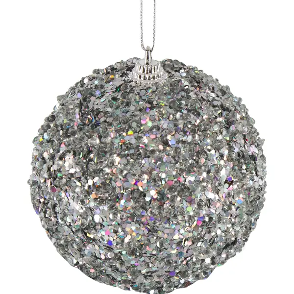 Шар ёлочный 7,8 см пластик серебро с блестками новогоднее украшение ромб 20x15 см серебро