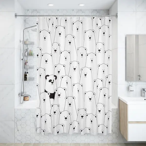 Штора для ванной Fixsen Panda 180x200 см полиэстер цвет белый стеллаж для ванной комнаты с корзиной для белья fixsen practica fx 530b 38x93x35 см