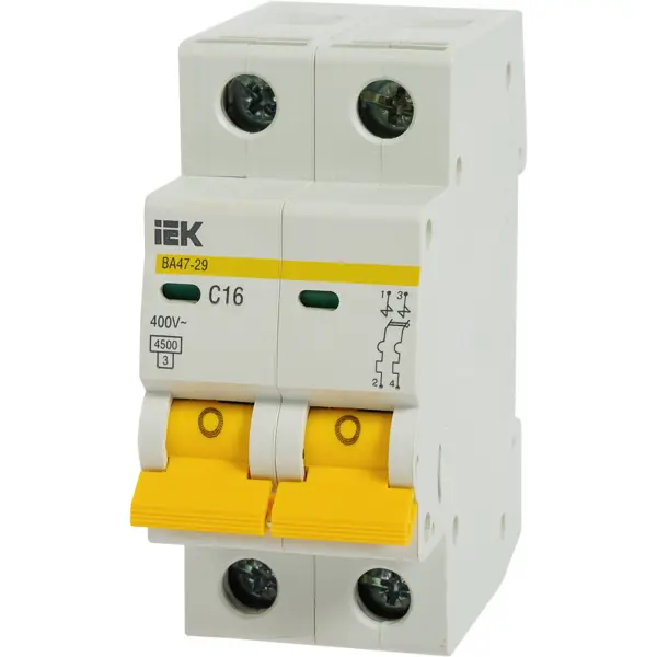 Автоматический выключатель IEK ВА47-29 2P C16 А 4.5 кА автоматический выключатель generica ва47 29 3p c25 а 4 5 ка