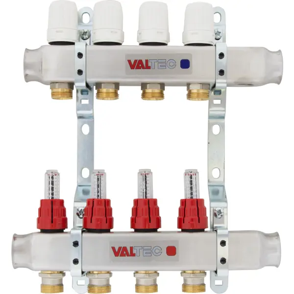 Коллекторная группа Valtec со встроенными расходомерами 1х3/4 4 выхода евроконус VTc.586.EMNX.0604 адаптер евроконус плоскость valtec 1 2 vtc 701 n 04