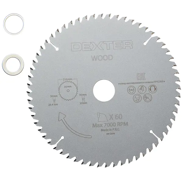 Диск пильный по дереву Dexter FD-E032103060T 60Т 210x30x1.5 мм, кольца: 20 и 25.4 диск пильный по дереву rage 40т 190x30x2 4 мм кольца 20 16