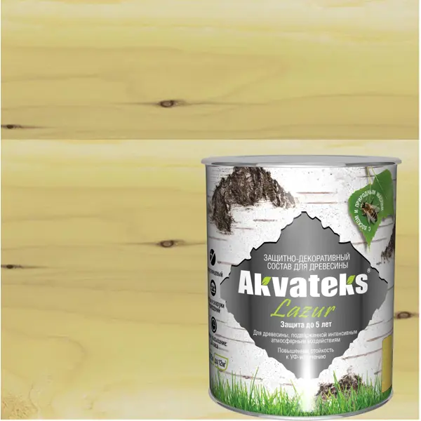 фото Антисептик защитно-декоративный akvateks lazur полуглянцевый сосна 0.75 л акватекс