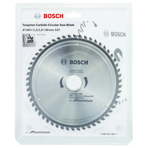 фото Диск пильный по цветному металлу bosch eco for aluminium 2608644389 54т 190x30x1.6 мм