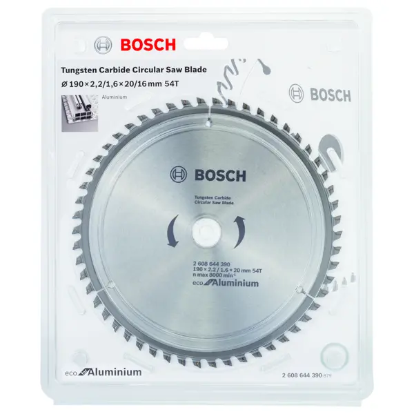 фото Диск пильный по цветному металлу bosch eco alu/multi 2608644390 54т 190x20x1.6 мм, кольцо 16 мм