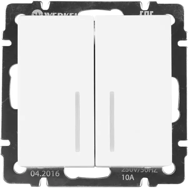 фото Выключатель проходной встраиваемый werkel 2 клавиши с подсветкой, цвет белый