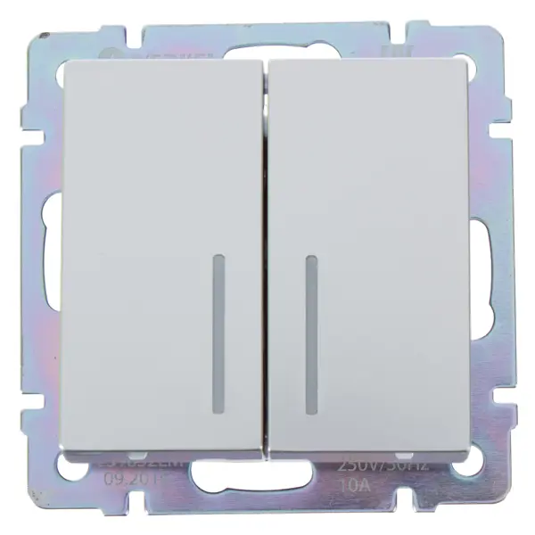 фото Выключатель встраиваемый werkel 2 клавиши с подсветкой, цвет серебряный