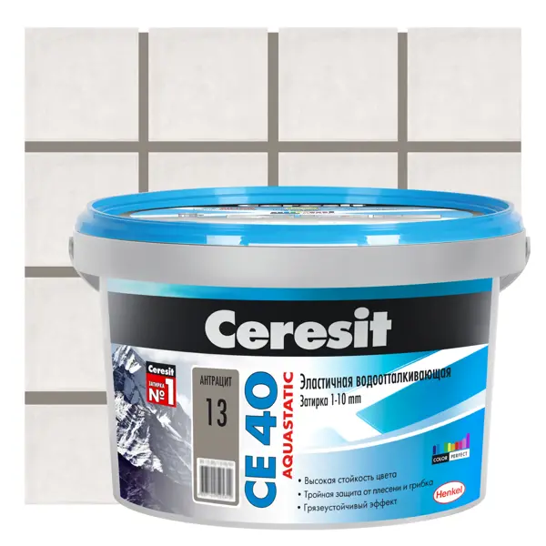 фото Затирка цементная ceresit ce 40 водоотталкивающая цвет антрацит 2 кг
