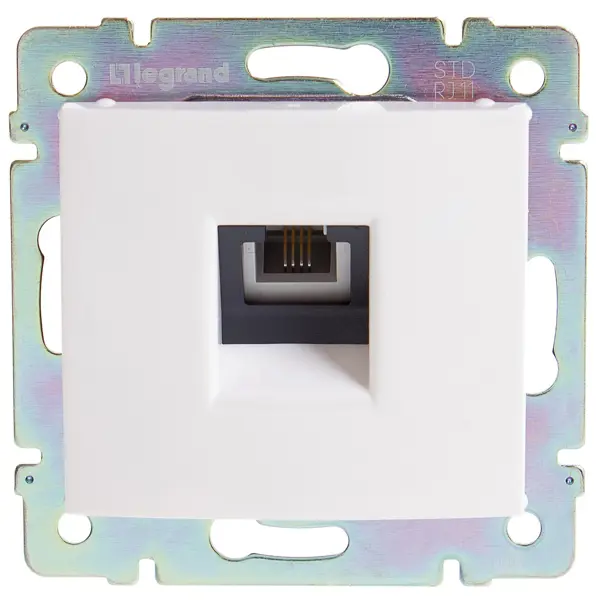 Телефонная розетка встраиваемая Legrand Valena RJ11, цвет алюминий переключатель valena 1 клавишный на 2 направления алюминий