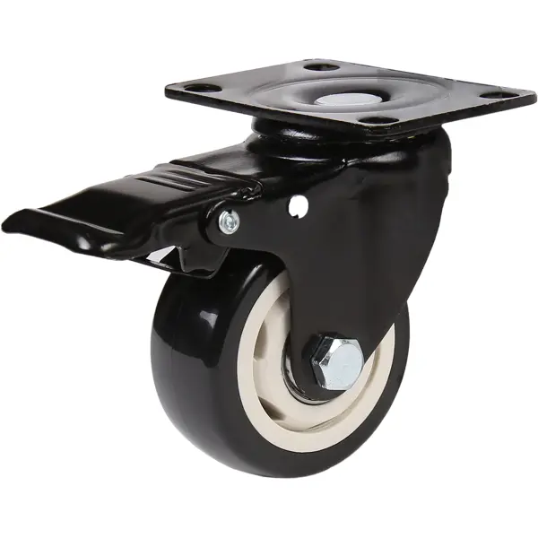 Колесо усиленное поворотное, с тормозом LHDPB75BL 75 мм, до 70 кг, цвет черный/бежевый колесо для мебели поворотное standers с тормозом площадка для твёрдого пола 50 мм до 40 кг цвет чёрный серый