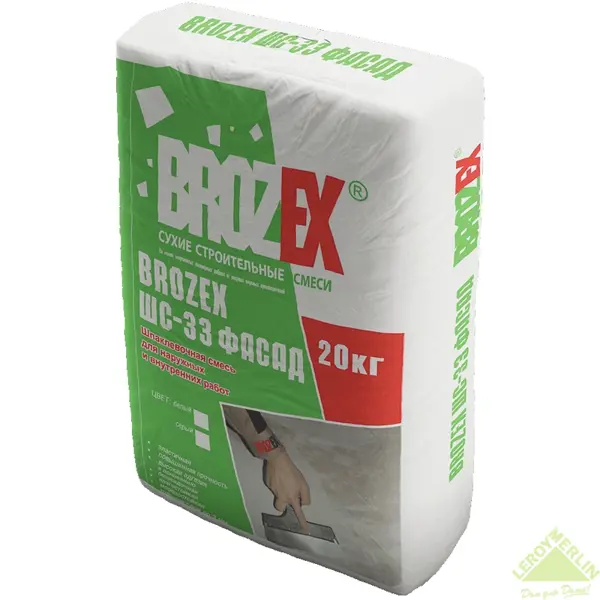 Шпаклёвка цементная базовая Brozex ШС-33 Фасад 20 кг