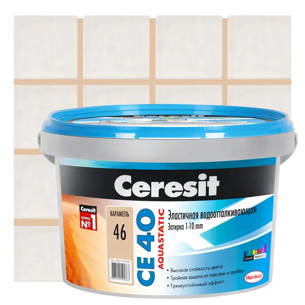 фото Затирка цементная ceresit ce 40 водоотталкивающая цвет карамель 2 кг