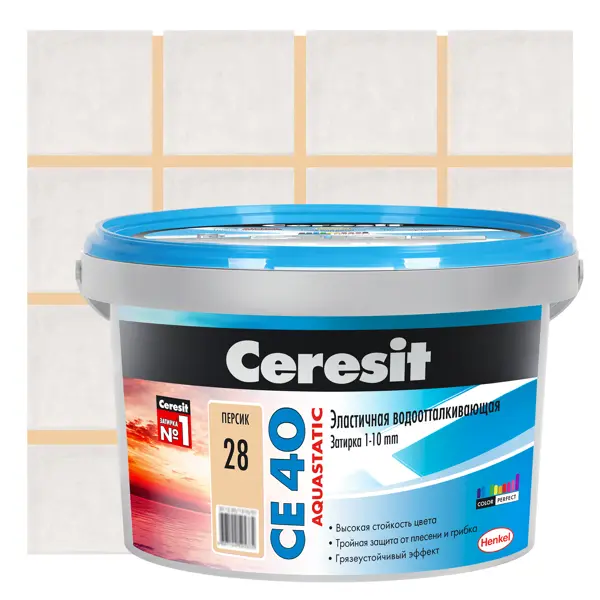 фото Затирка цементная ceresit ce 40 водоотталкивающая цвет персик 2 кг