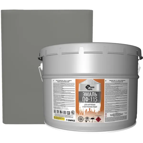 Эмаль Простокраска ПФ-115 полуматовая цвет серый 10 кг краска полиуретановая для бетона perfekta топслой полуматовая серый 3 кг