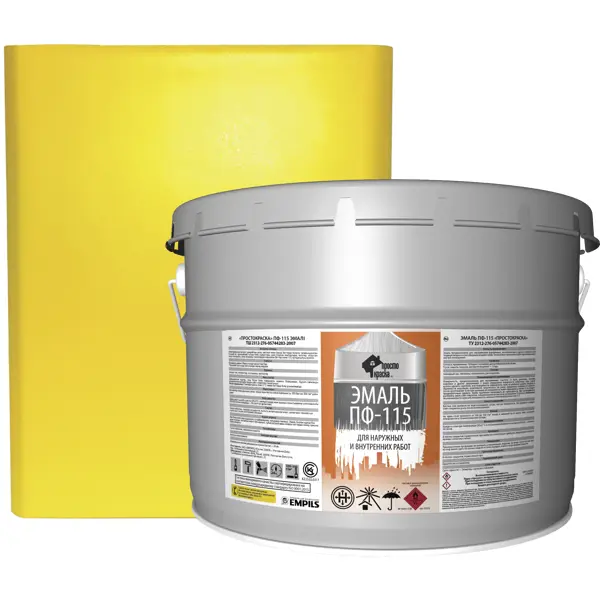 Эмаль Простокраска ПФ-115 полуматовая цвет желтый 10 кг эмаль для пола простокраска полуматовая цвет золотисто коричневый 1 9 кг